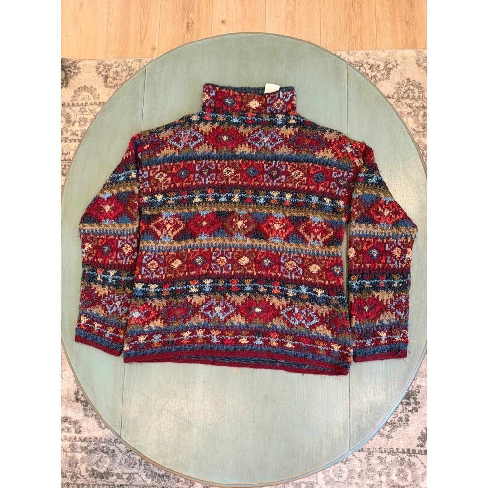 David Brooks Petites Silk Blend Hand Knitted Fair Isle Mock Neck Sweater PL
